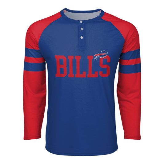 Buffalo Bills NFL Mens Team Stripe Wordmark Long Sleeve Henley